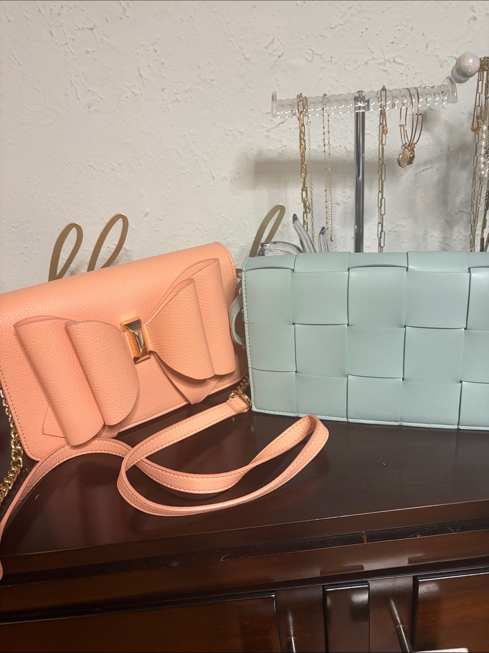 Peach Bow Accent Crossbody Bag for Women